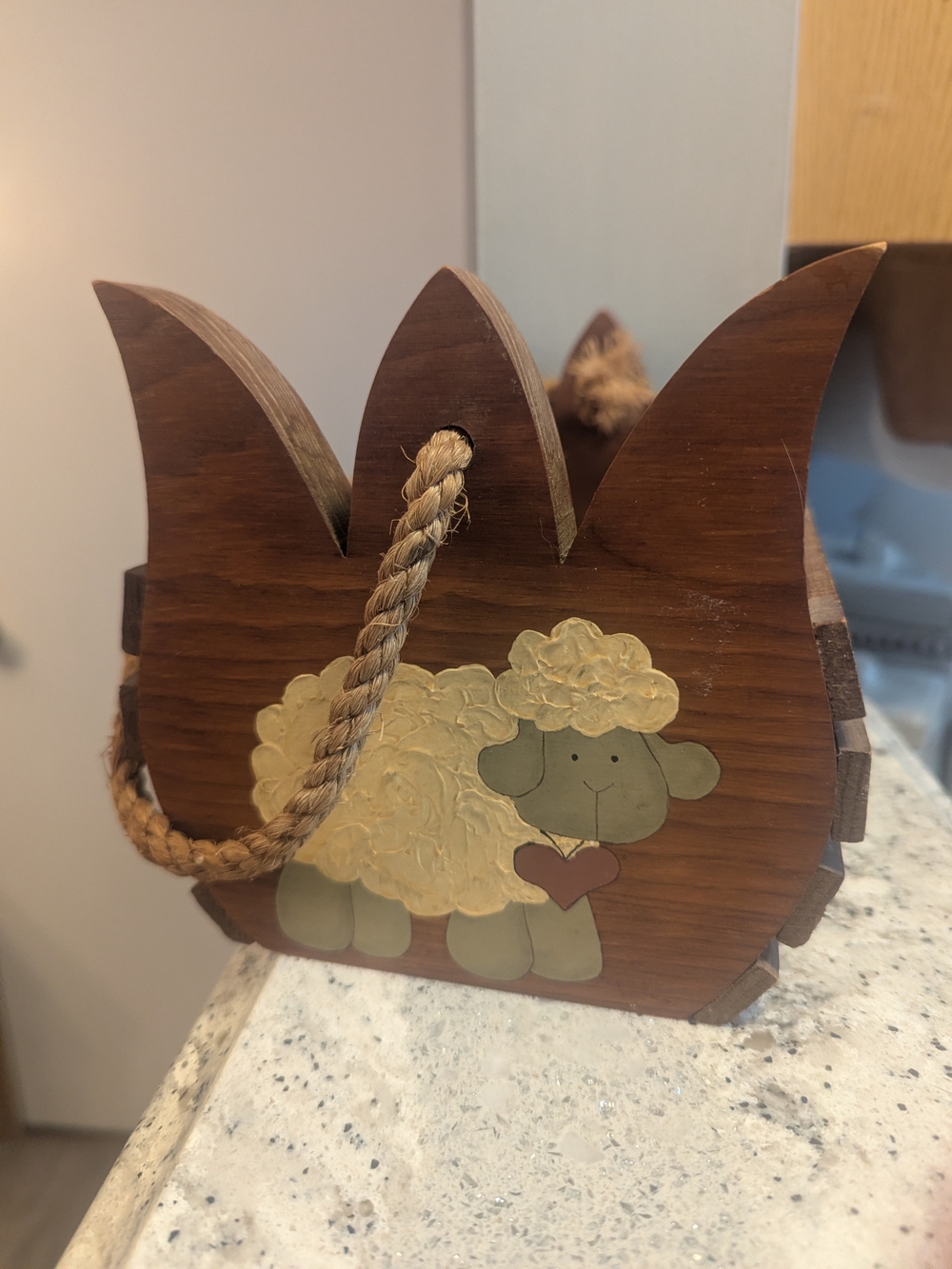 Sheep Basket With Rope Handle Farmhouse Rustic Folk Art Farm Organizer Storage